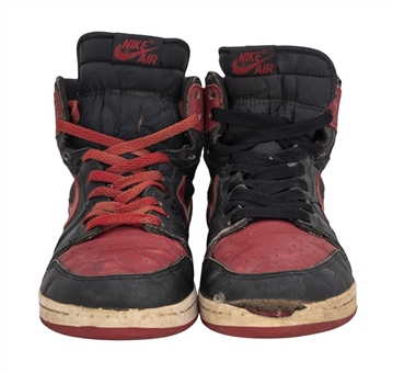1985 Original Pair of Air Jordan I (Red & Black) Sneakers - Design Banned By NBA